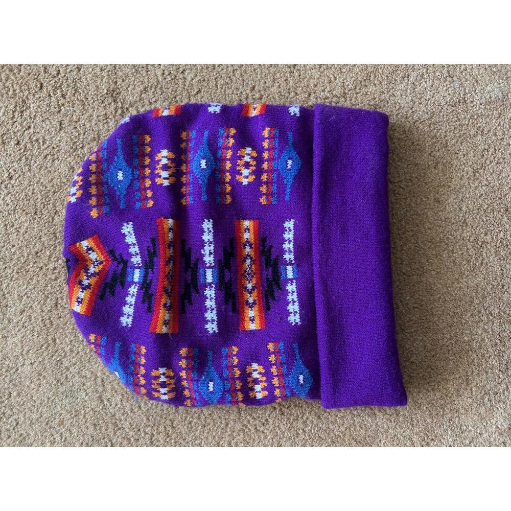 Purple Patterned Knit Beanie Hat